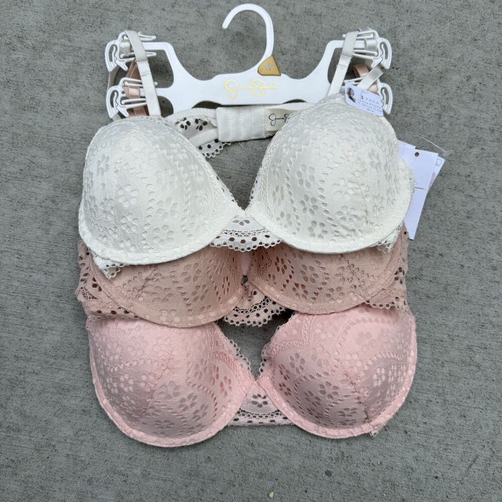 JESSICA SIMPSON 3-Pack Ultra Flimsy T-Shirt Bra Lace Soft Women’s Size 36C New